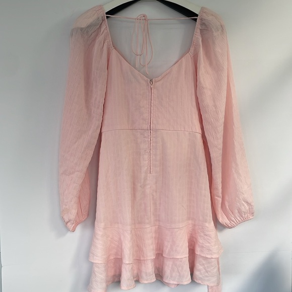 Trixxi Pink Ruffled Chiffon Tie Front or Back Mini Skater Dress Medium - Picture 6 of 17